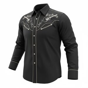 Large Black Express Rider Vintage Western Shirt, Embroidered Guitar